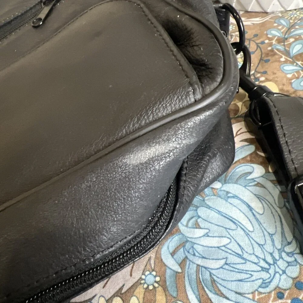 JOURDAN (Vintage) Black Leather Nylon Laptop Messenger Shoulder Bag Carry Case
